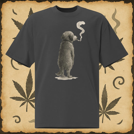 Black oversized tee with Zen dog and smoke print – Chill Monkey sumi-e shirt
