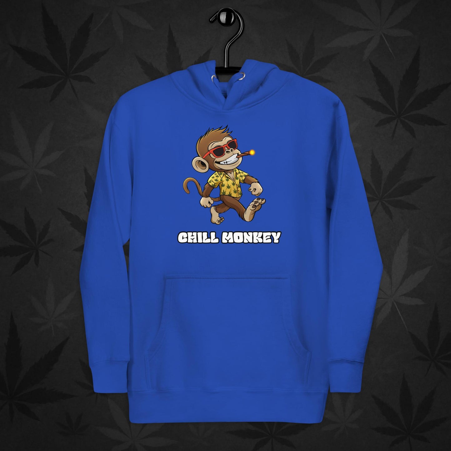 Blue hoodie with smoking cartoon monkey – Chill Monkey 420 streetwear design