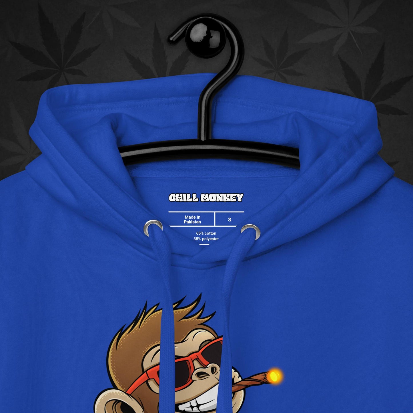 Blue hoodie with smoking cartoon monkey – Chill Monkey 420 streetwear design