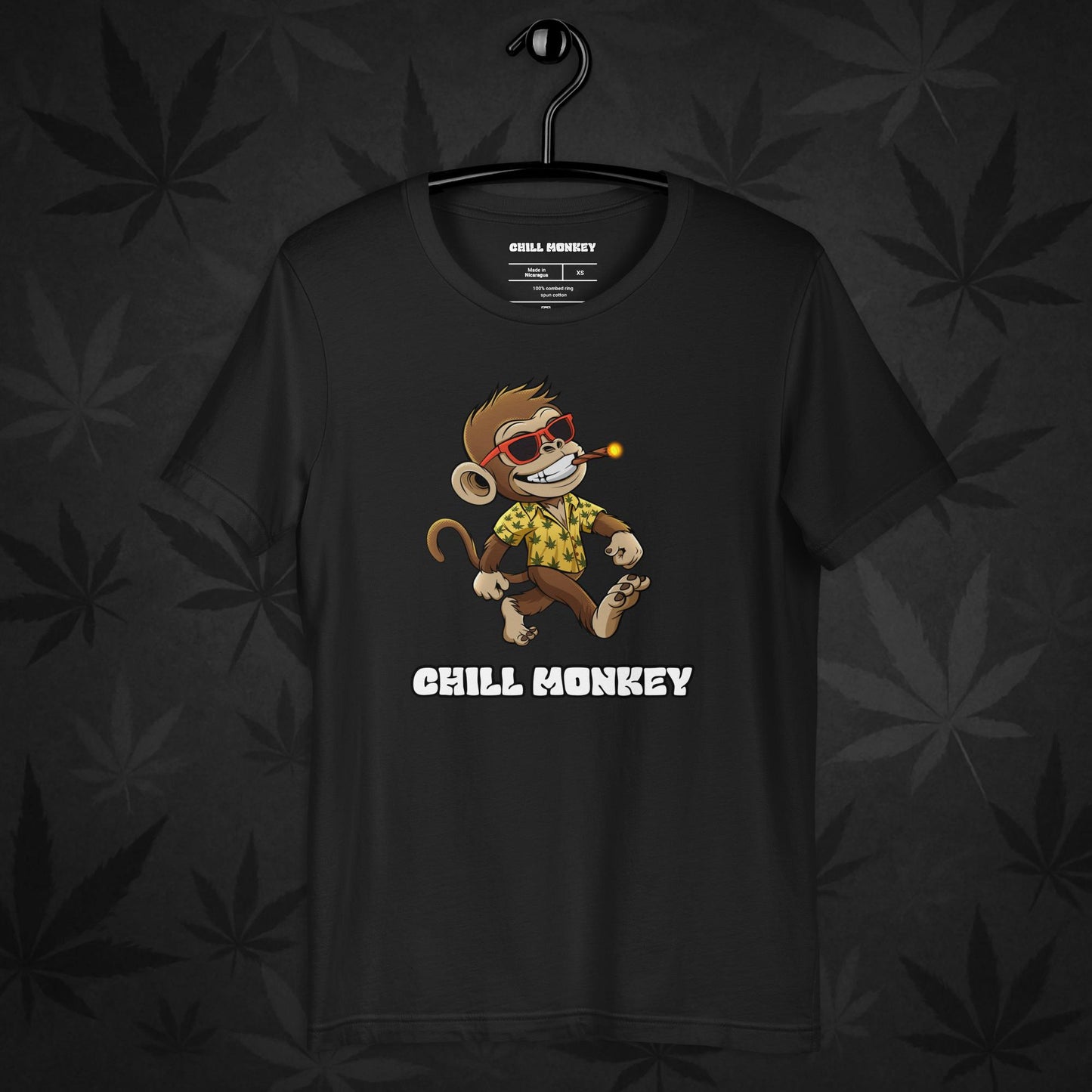 Black 420 streetwear shirt with full Chill Monkey logo – unisex cannabis-inspired fashion tee