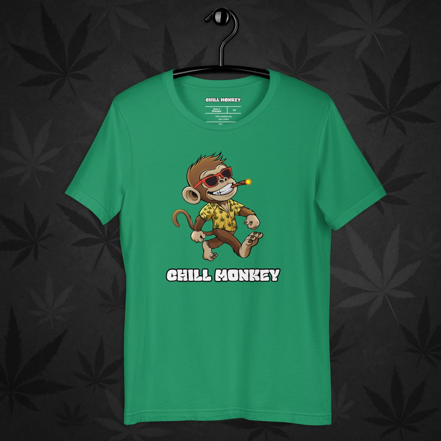 Green 420 streetwear shirt with full Chill Monkey logo – unisex cannabis-inspired fashion tee