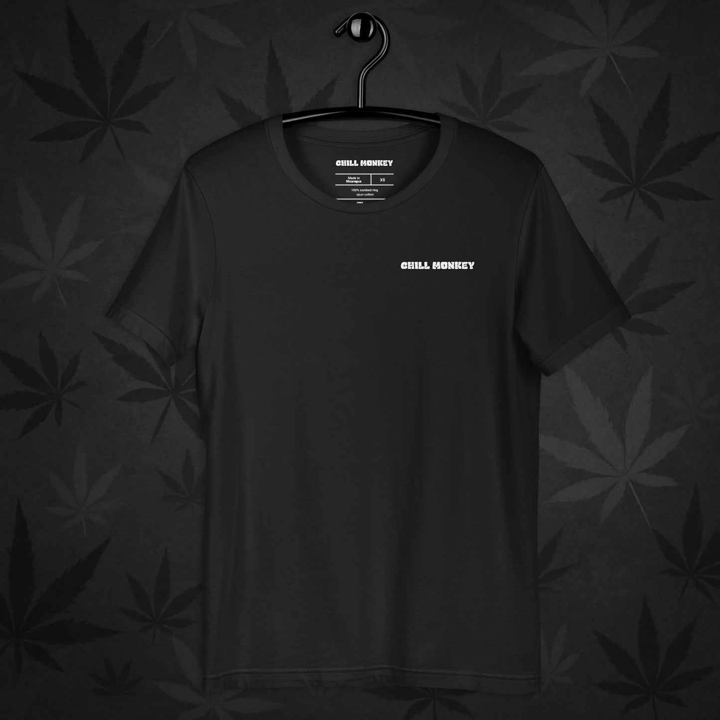 Black Chill Monkey logo t-shirt – minimalist front print cannabis streetwear