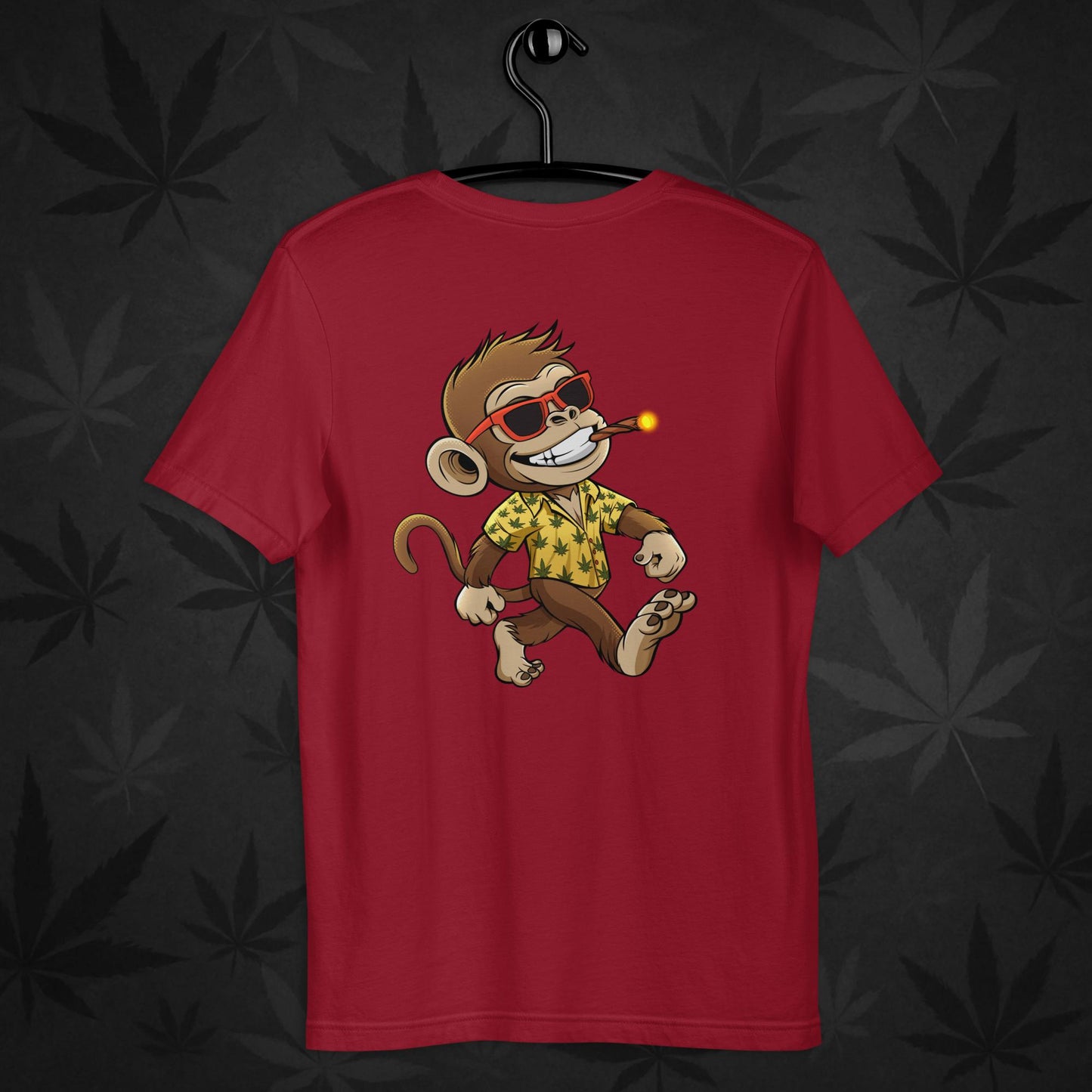 Dark Red Chill Monkey logo t-shirt – minimalist front print cannabis streetwear
