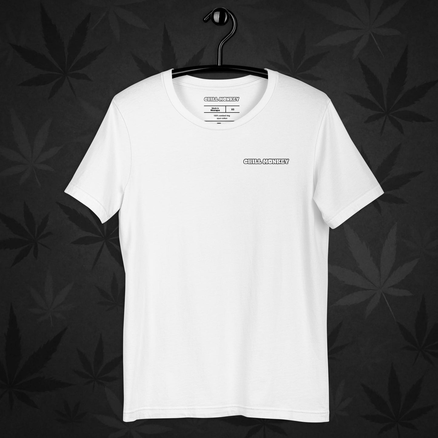 White Chill Monkey logo t-shirt – minimalist front print cannabis streetwear