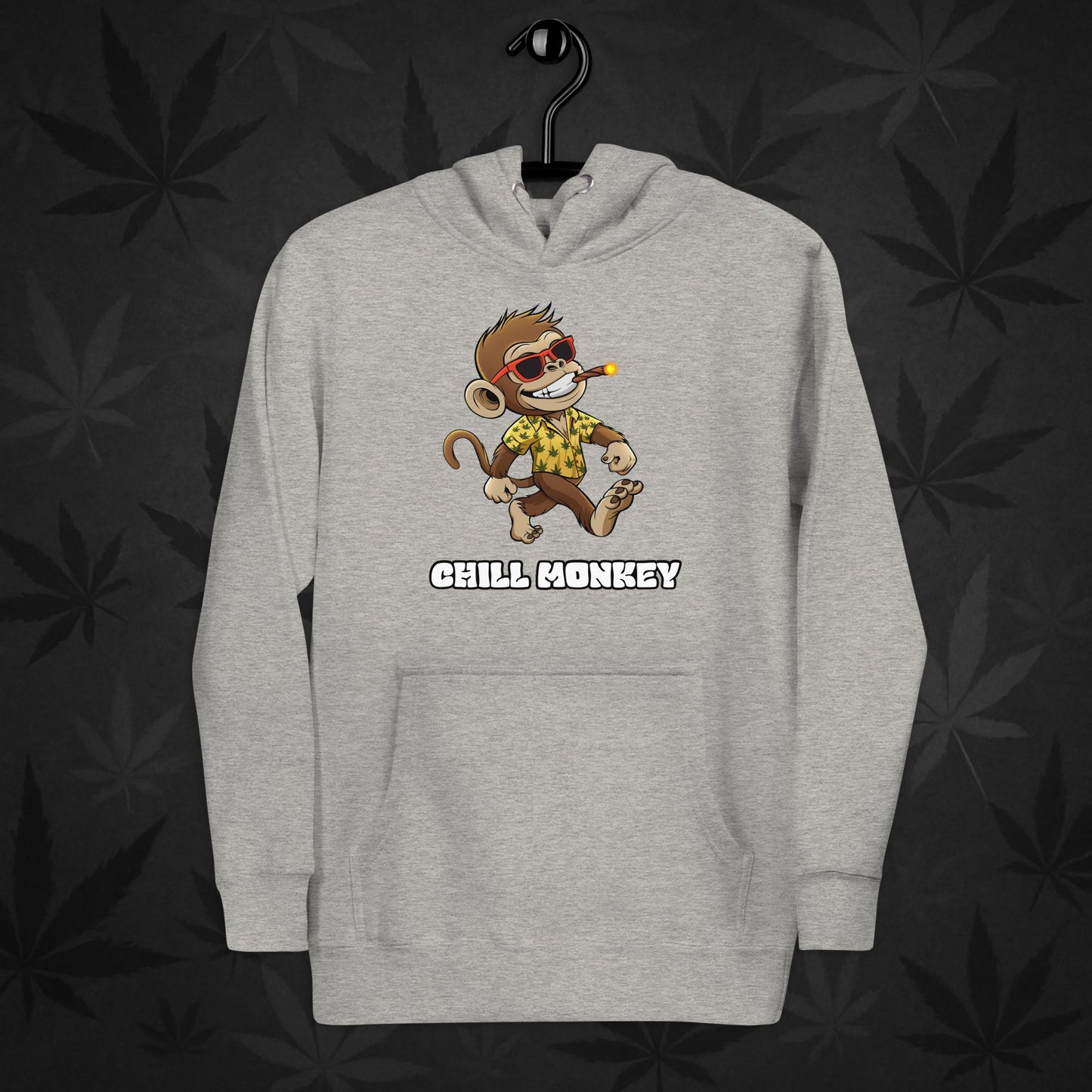 Grey hoodie with smoking cartoon monkey – Chill Monkey 420 streetwear design