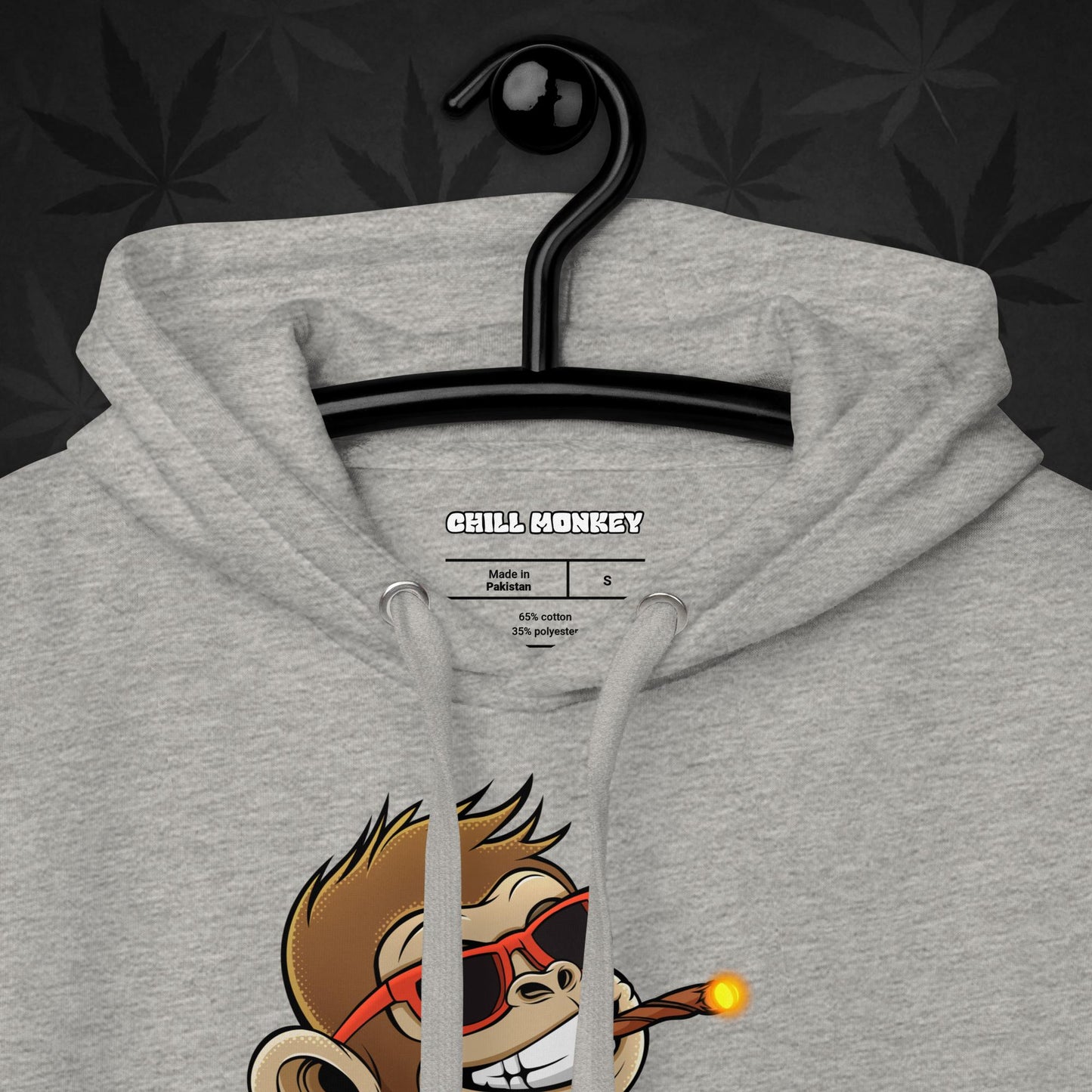 Grey hoodie with smoking cartoon monkey – Chill Monkey 420 streetwear design