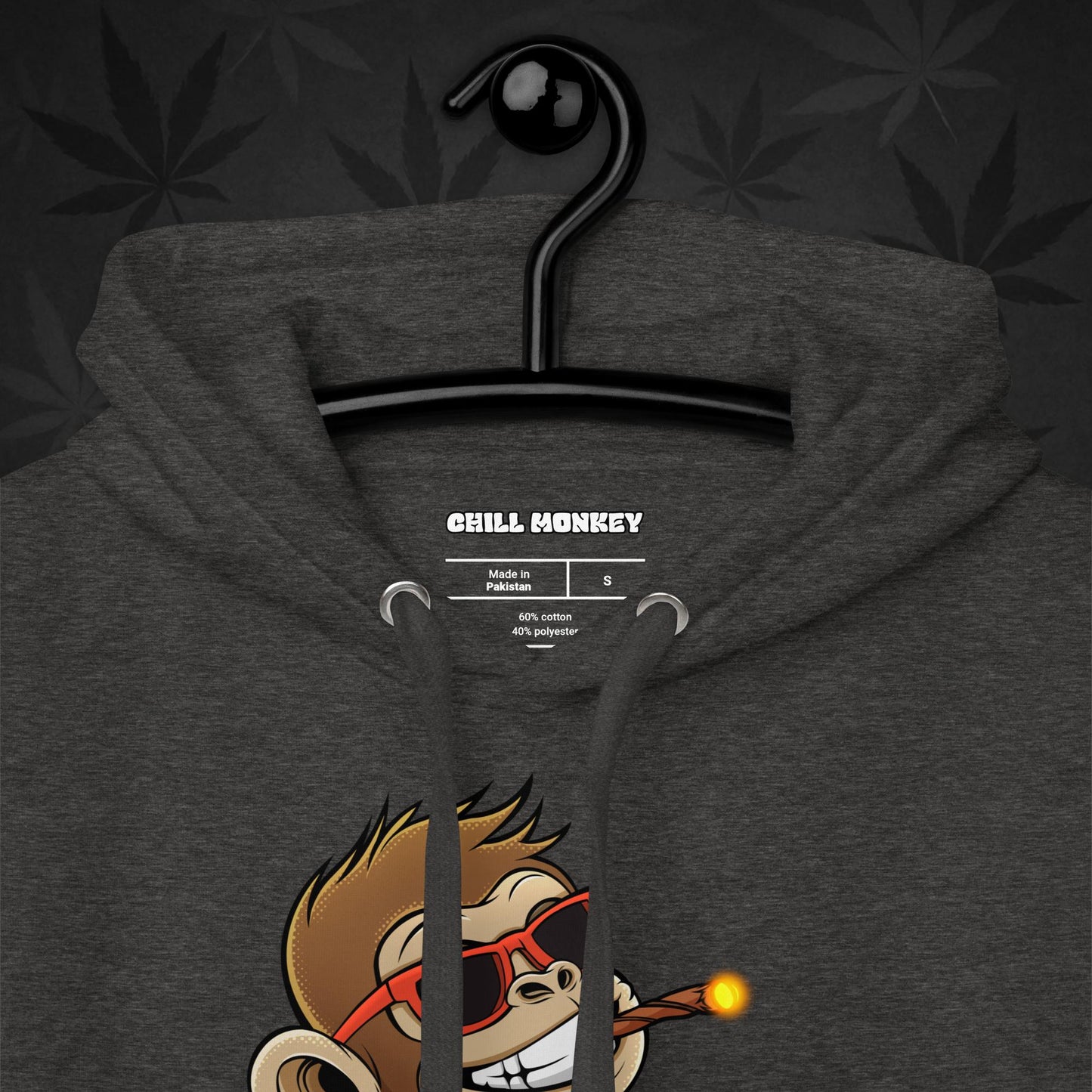 Grey hoodie with smoking cartoon monkey – Chill Monkey 420 streetwear design