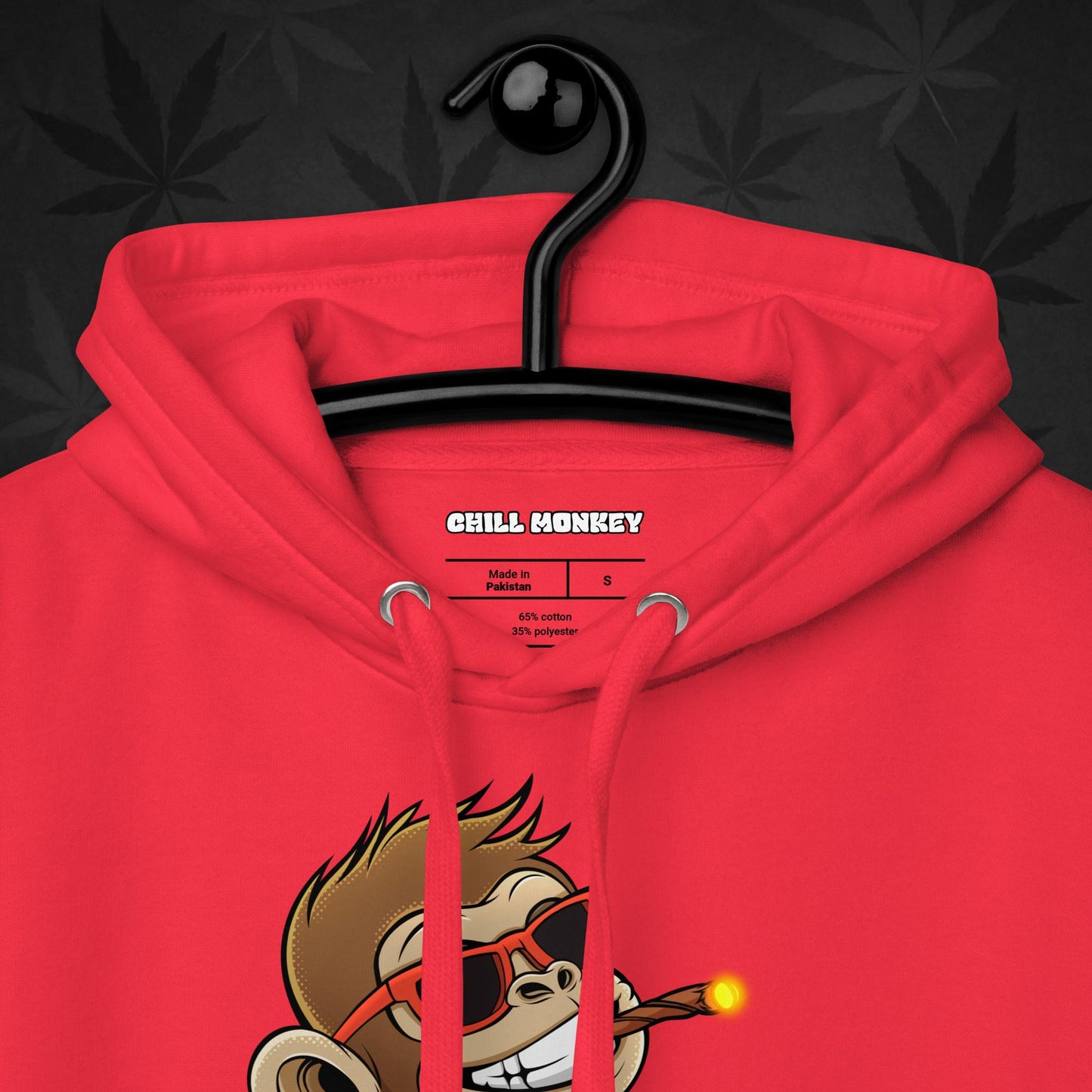 Red hoodie with smoking cartoon monkey – Chill Monkey 420 streetwear design