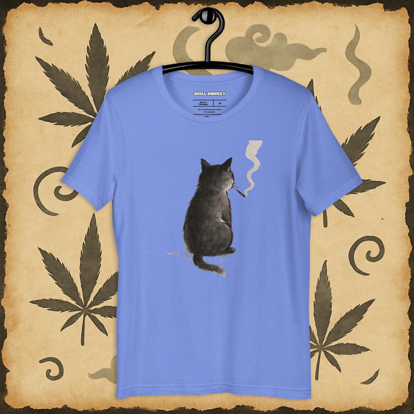 Oversized t-shirt with smoking black cat, blue color – Chill Monkey