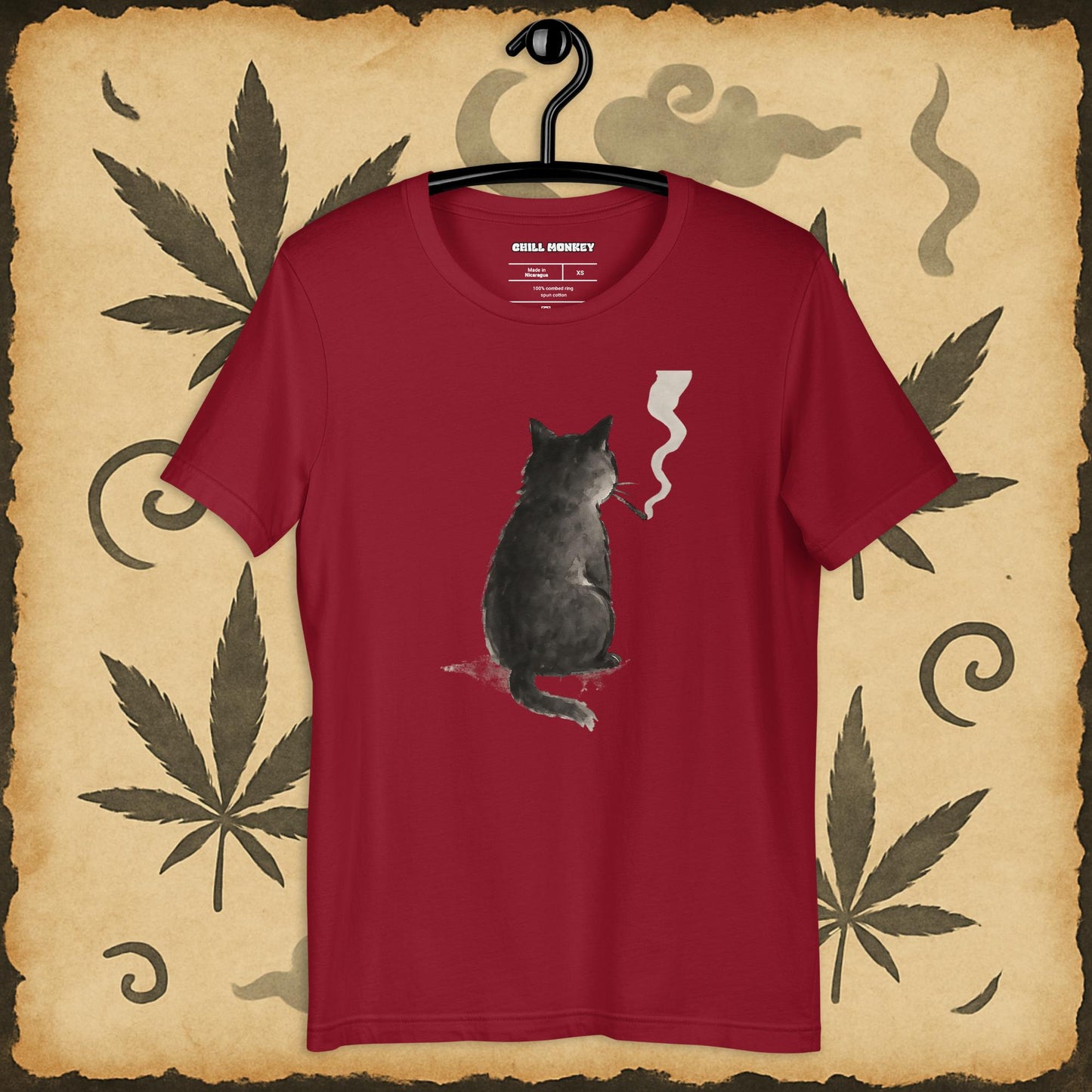Oversized t-shirt with smoking black cat, red color – Chill Monkey