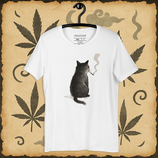 Oversized t-shirt with smoking black cat, white color – Chill Monkey
