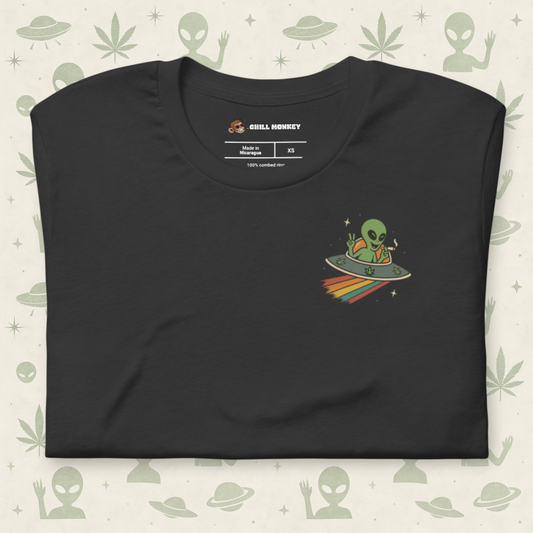 Alien in the Sky Weed Tee – Intergalactic 420 Cartoon