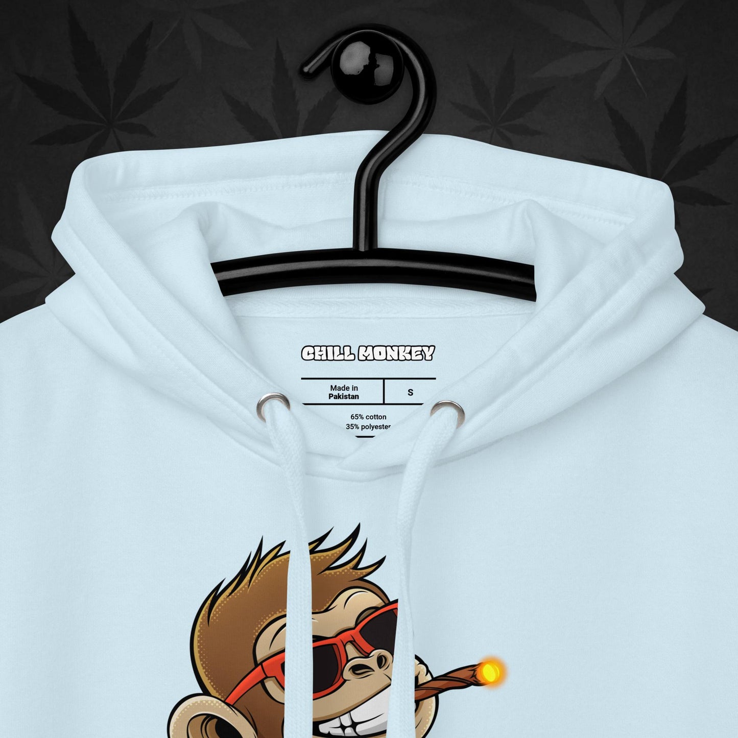 Blue hoodie with smoking cartoon monkey – Chill Monkey 420 streetwear design