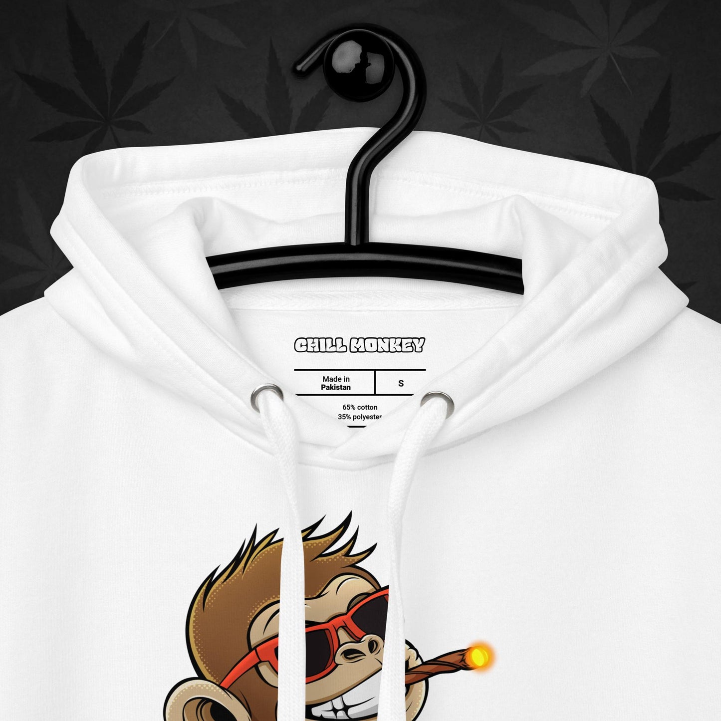 White hoodie with smoking cartoon monkey – Chill Monkey 420 streetwear design