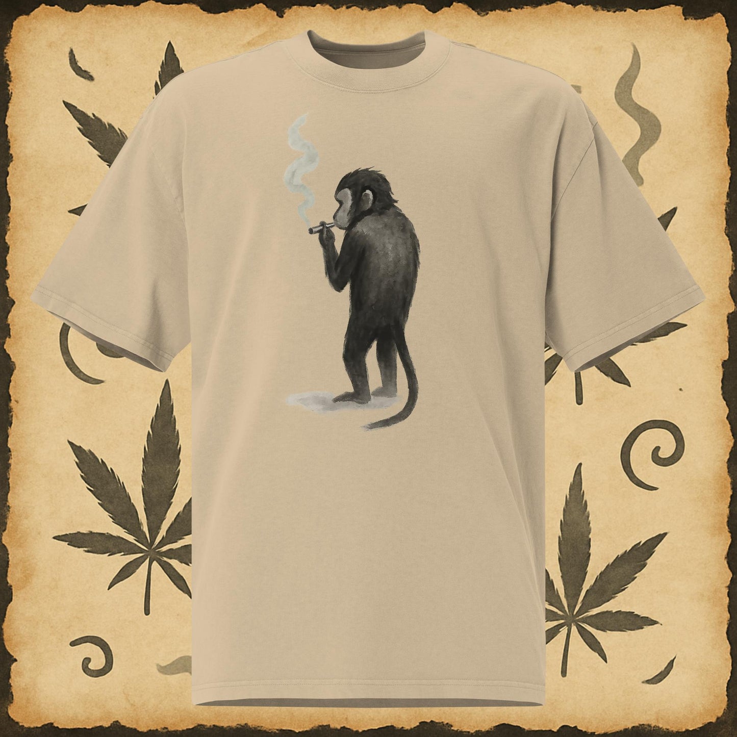 Brown 420 shirt with smoking monkey – zen cannabis art tee for unisex streetwear lovers