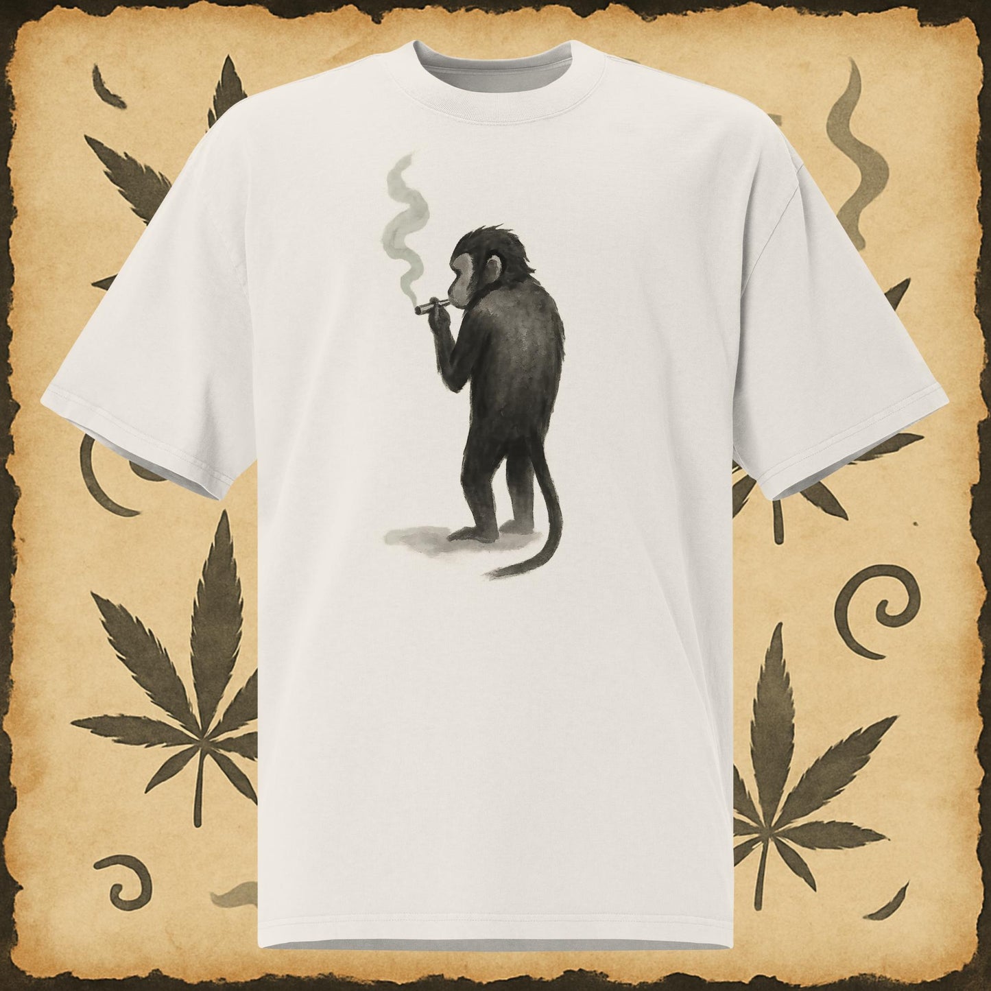 White 420 shirt with smoking monkey – zen cannabis art tee for unisex streetwear lovers