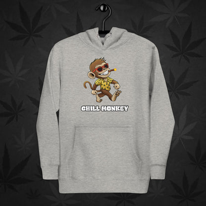Grey hoodie with smoking cartoon monkey – Chill Monkey 420 streetwear design
