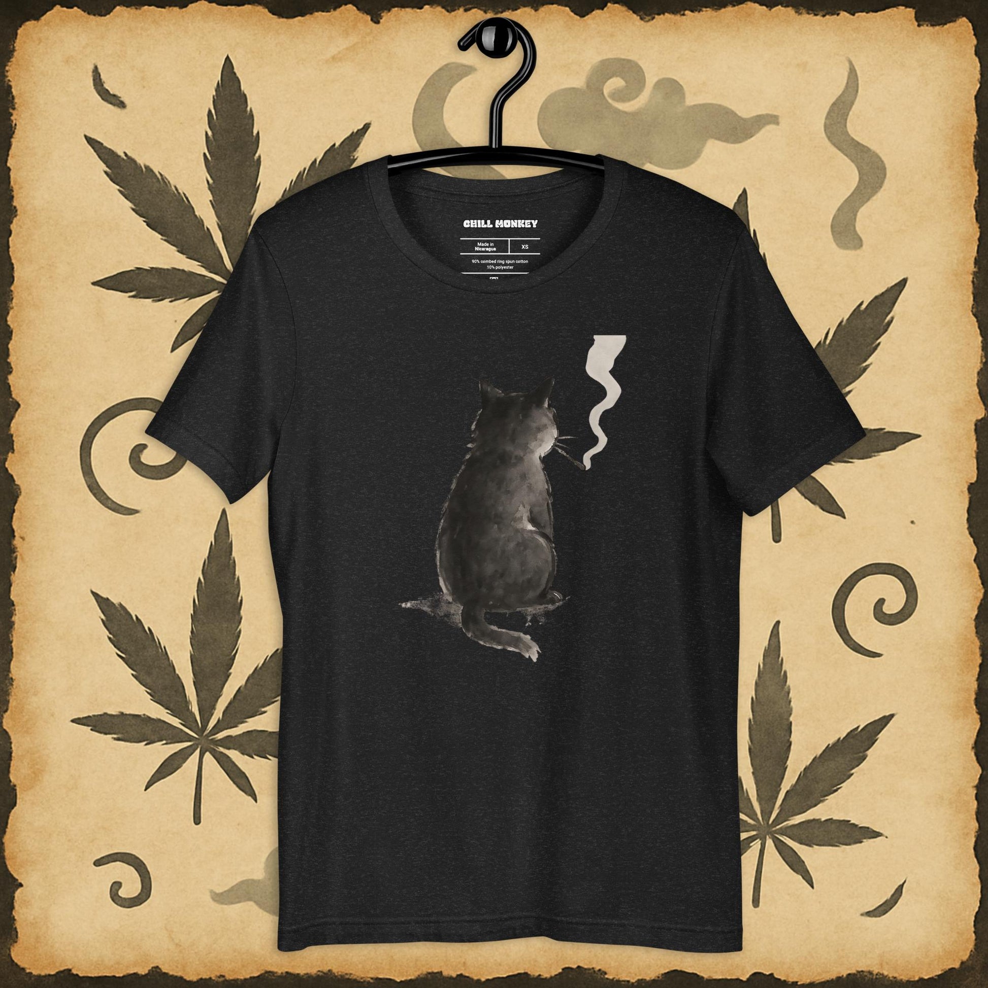 Oversized t-shirt with smoking black cat, black color – Chill Monkey