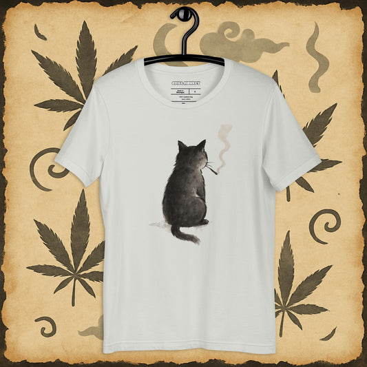 Oversized t-shirt with smoking black cat, white color – Chill Monkey