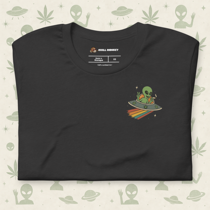 Alien  in the Sky Weed Tee – Intergalactic 420 Cartoon
