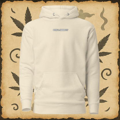 Zen style beige hoodie with sumi-e monkey exhaling smoke – Chill Monkey streetwear