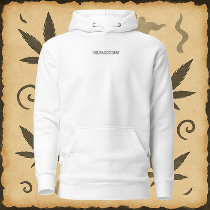 Zen style white hoodie with sumi-e monkey exhaling smoke – Chill Monkey streetwear