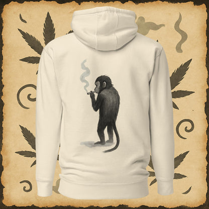 Zen style beige hoodie with sumi-e monkey exhaling smoke – Chill Monkey streetwear