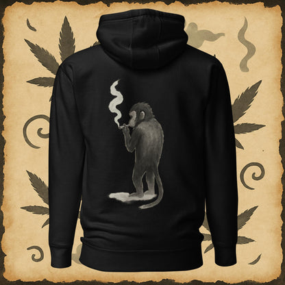 Zen style black hoodie with sumi-e monkey exhaling smoke – Chill Monkey streetwear