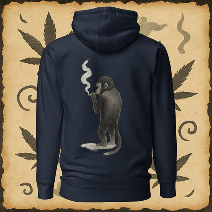 Zen style white dark blue with sumi-e monkey exhaling smoke – Chill Monkey streetwear