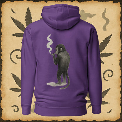 Zen style purple hoodie with sumi-e monkey exhaling smoke – Chill Monkey streetwear