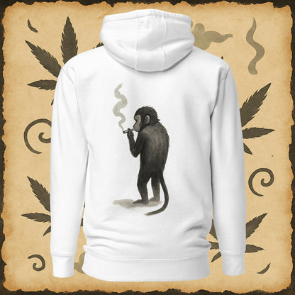 Zen style white hoodie with sumi-e monkey exhaling smoke – Chill Monkey streetwear