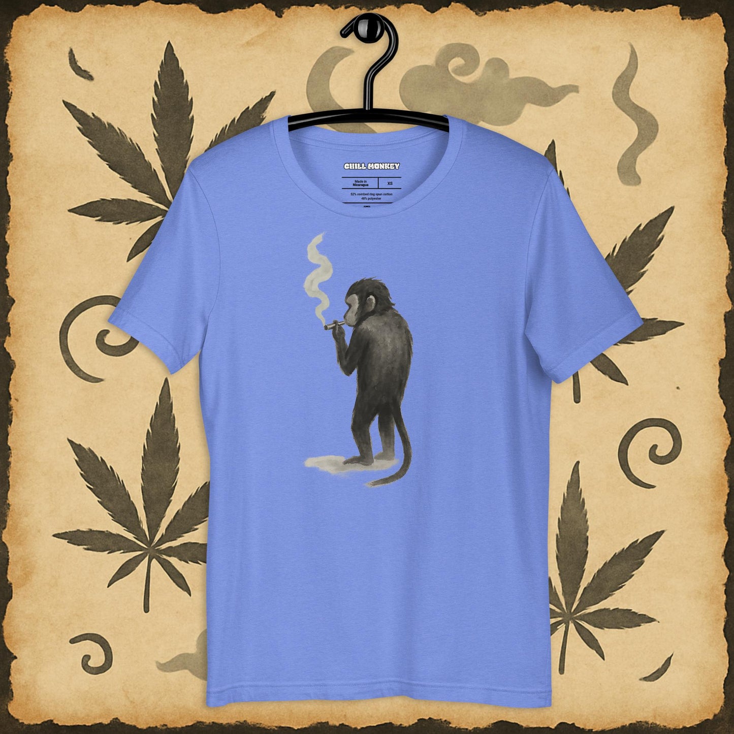 Green 420 shirt with chill smoking monkey – zen cannabis art on premium unisex tee
