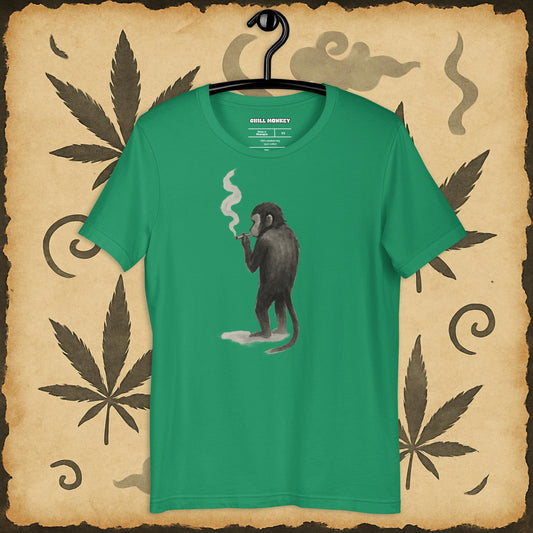 Green 420 shirt with chill smoking monkey – zen cannabis art on premium unisex tee