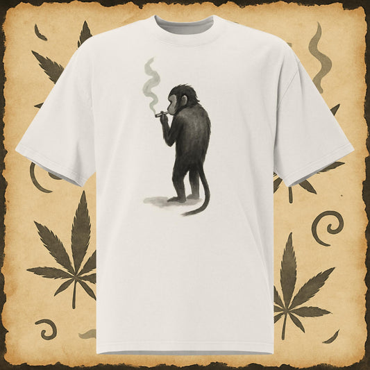 White 420 shirt with smoking monkey – zen cannabis art tee for unisex streetwear lovers
